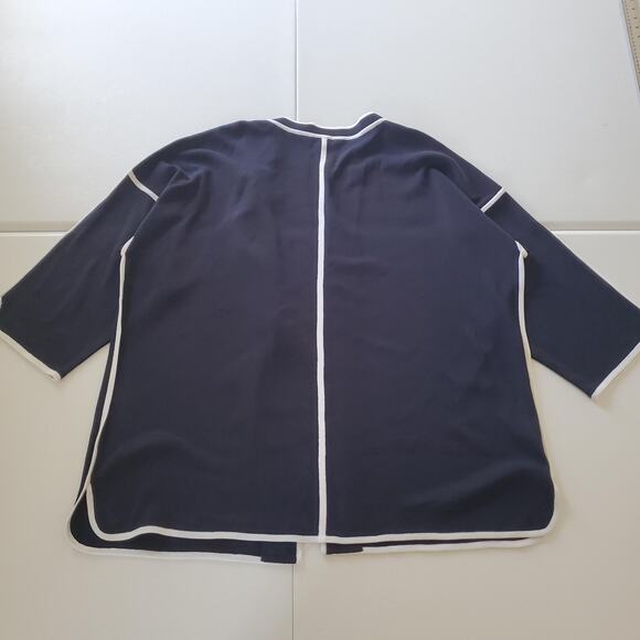 Ming Wang Cardigan Womens XL Navy White Trim Open Front 3/4 Sleeve Reimagined - Picture 2 of 8